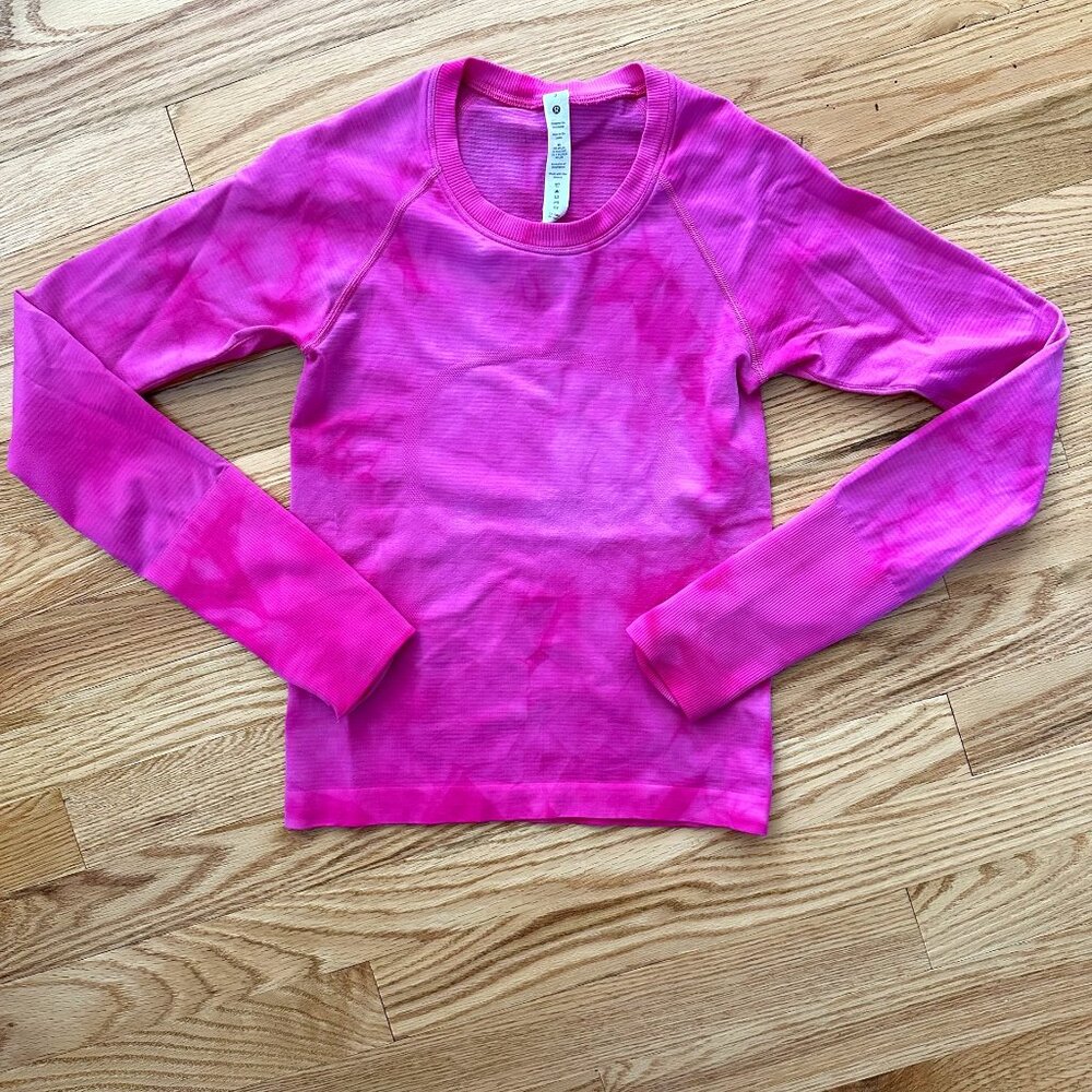 Lululemon Marble Dye Pink Swiftly Tech Long-Sleeve Shirt 2.0 Race Length Size 2